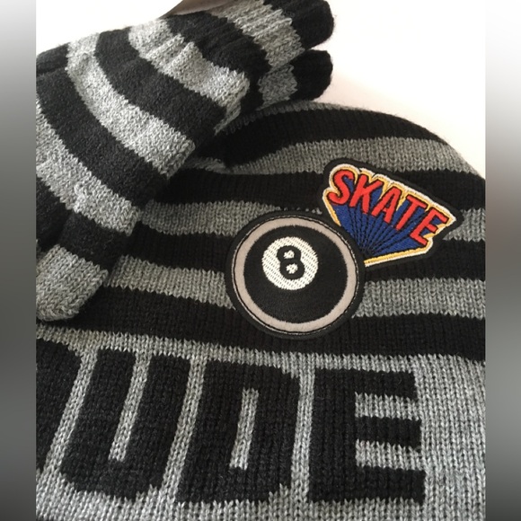 2 Beanie & Glove Sets, Fleece Lined, Awesome, Dude, Red Black - Picture 6 of 6